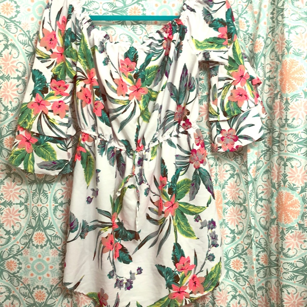 Tropical off the shoulder dress for summertime